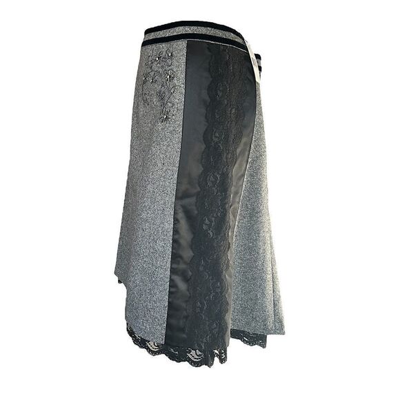 NEW Tyler Boe Wool Skirt Blazer Suit Grey Black Lace Silk Button Zip Women 12/10 - Picture 8 of 15